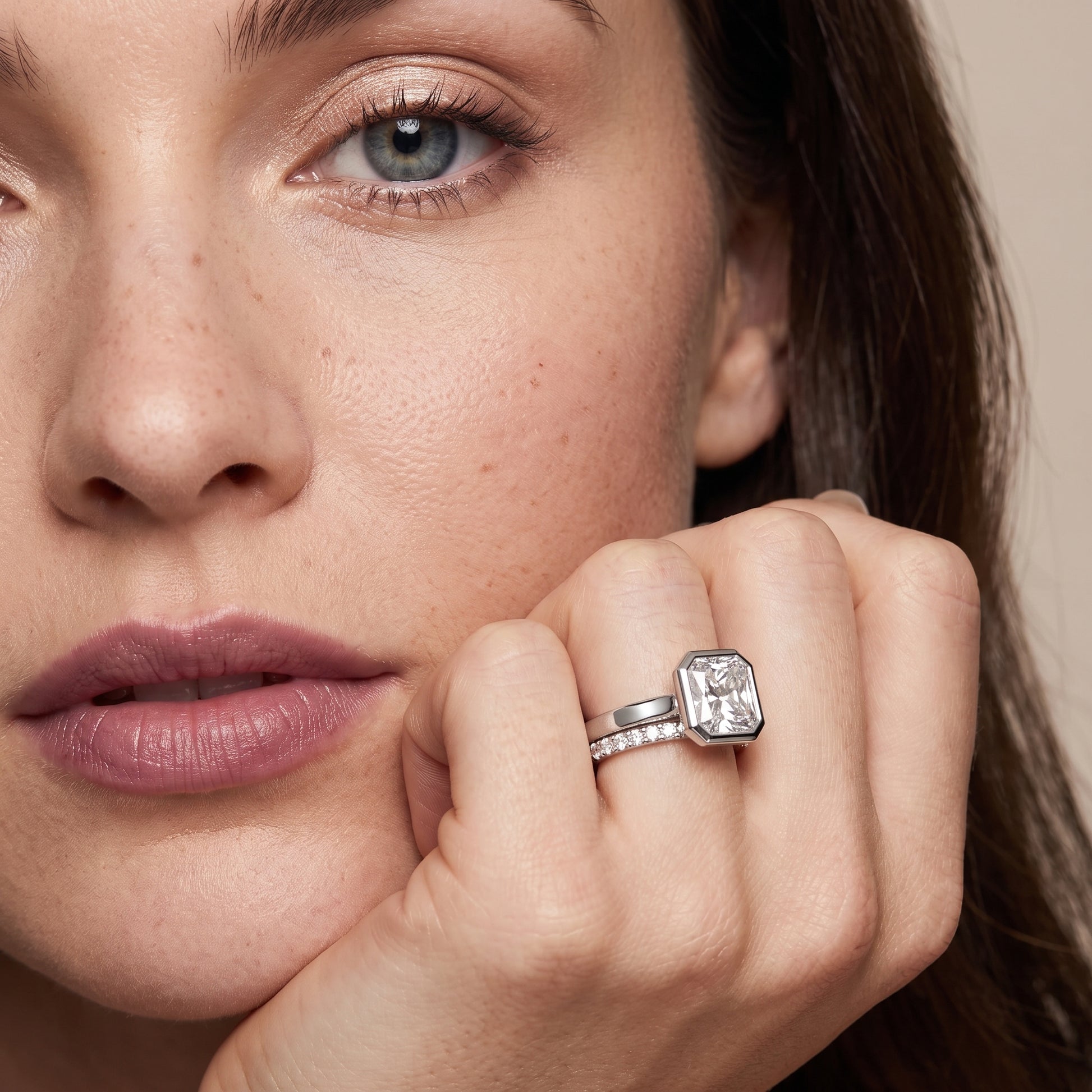 Ayla Bezel Bypass Radiant Diamond Ring in Silver - model.jpg