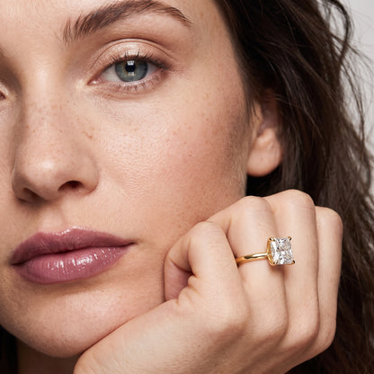 Nella Petite Solitaire Radiant Diamond Engagement Ring in Yellow Gold - model.jpg