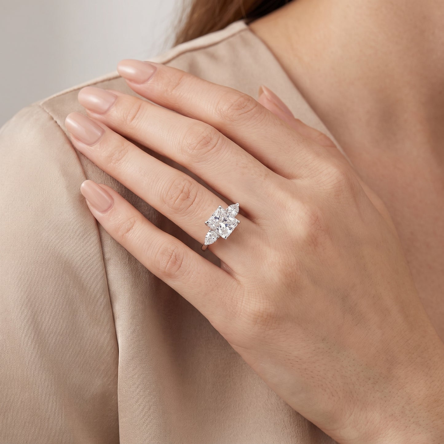 Faye Three-Stone Trellis Radiant Diamond Ring in Platinum - model.jpg