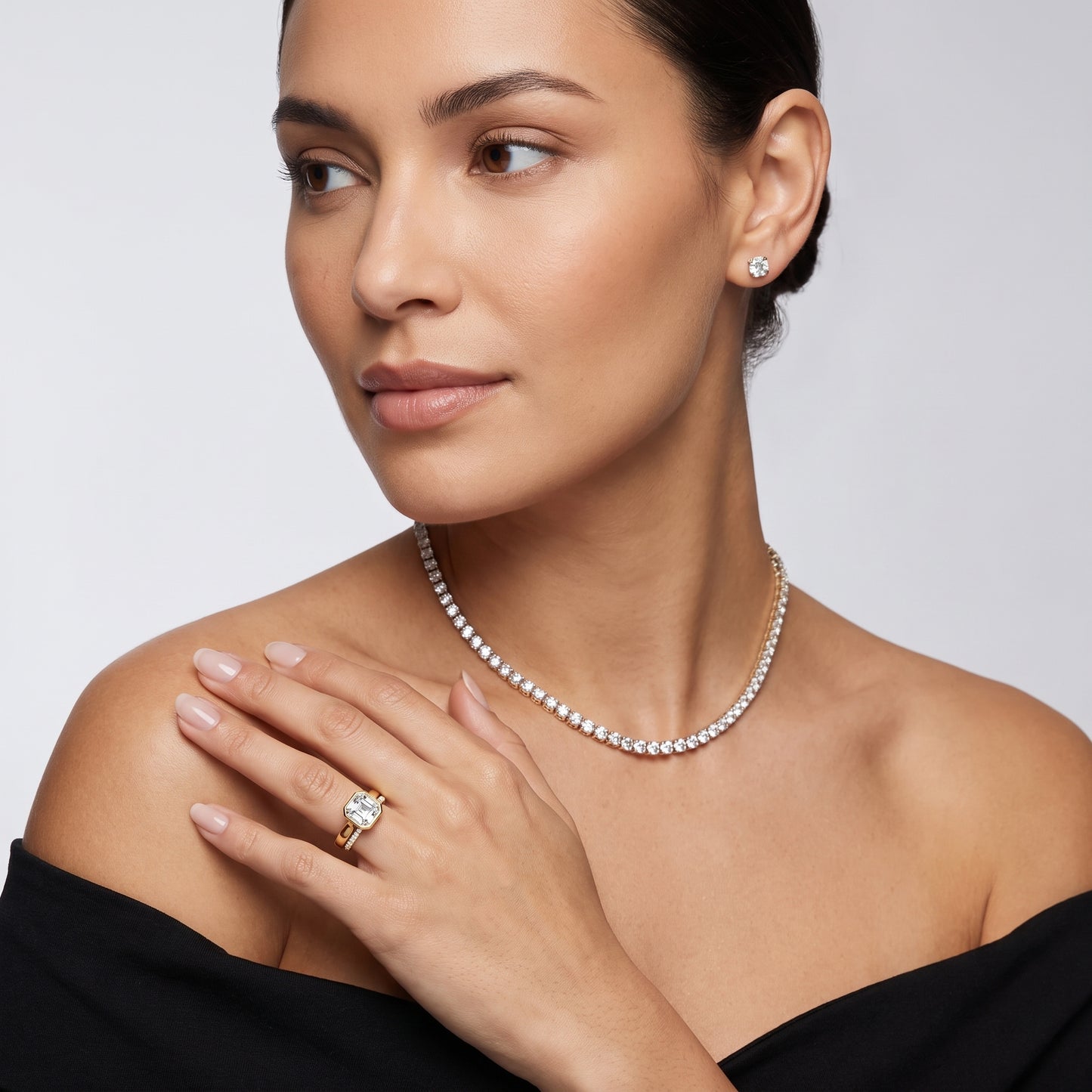 Ayla Bezel Bypass Asscher Diamond Ring in Yellow Gold - model.jpg
