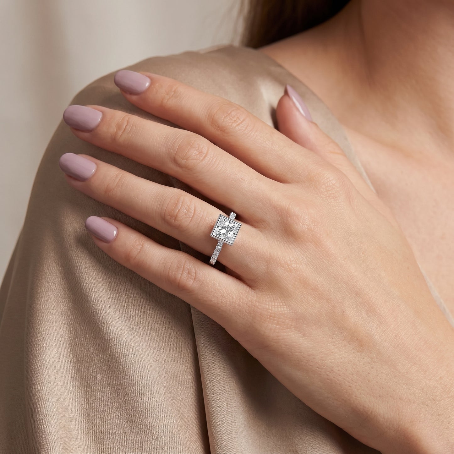 Cora Bezel Pavé Princess Diamond Ring in Platinum - model.jpg