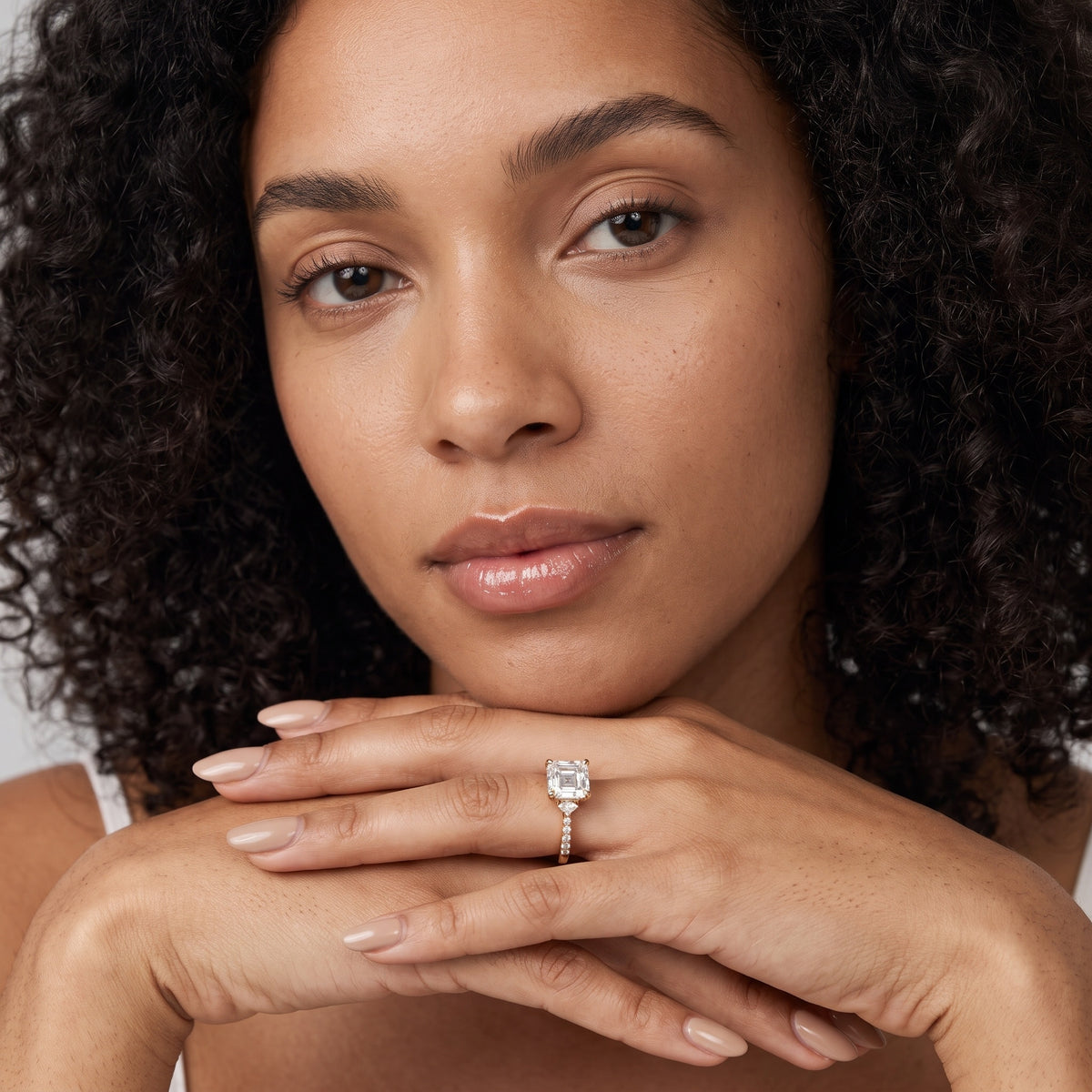 Alethea Three-Stone Pavé Asscher Diamond Engagement Ring in Rose Gold - model.jpg