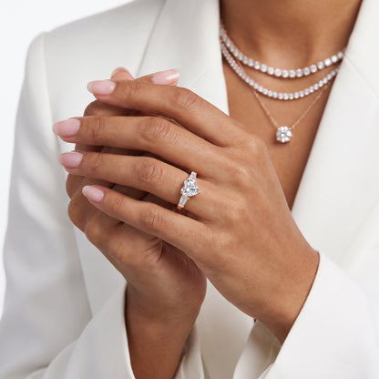 Zelda Tapered Baguette Heart Diamond Engagement Ring in Rose Gold - model.jpg