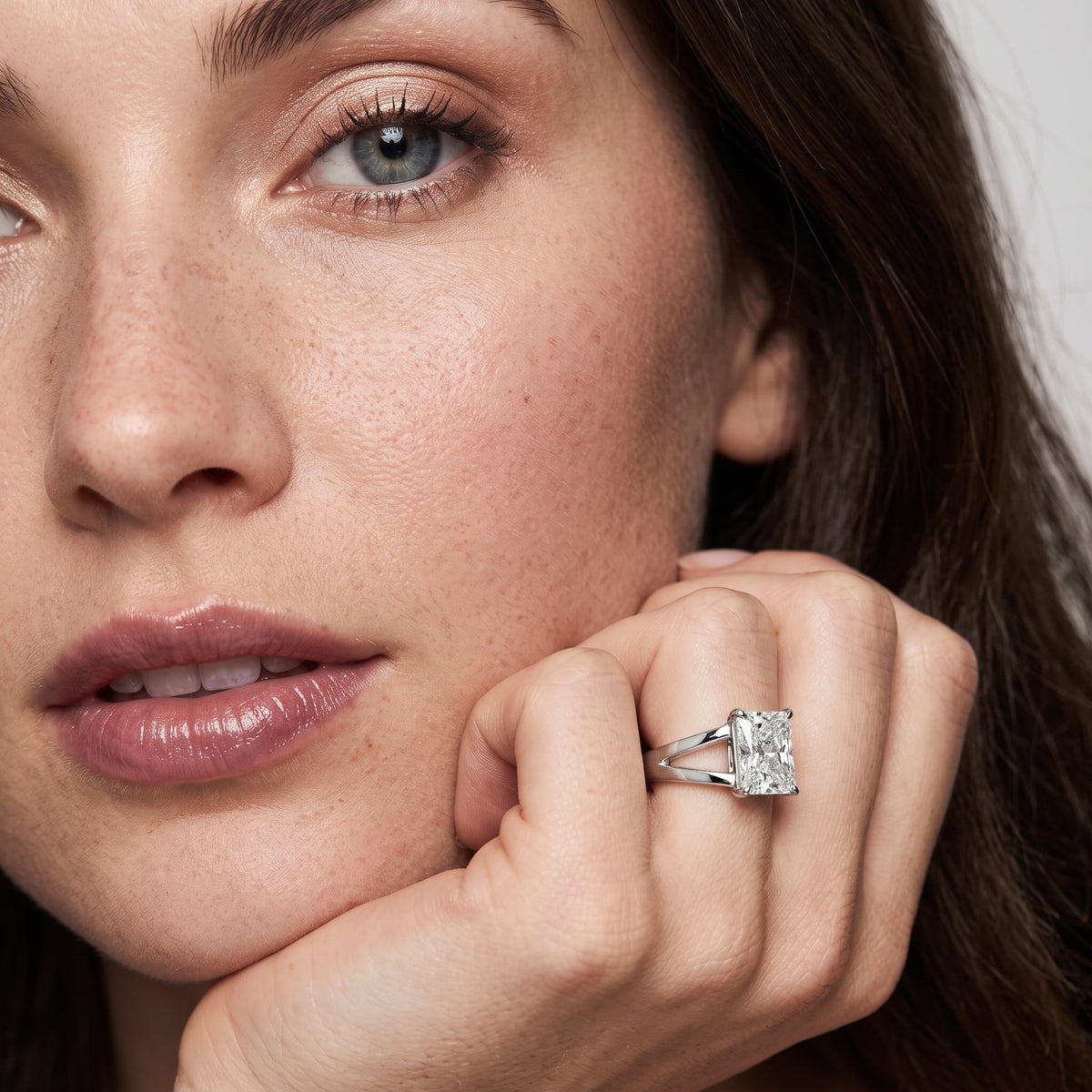 Giselle Solitaire Split Shank Radiant Diamond Engagement Ring in Silver - model.jpg