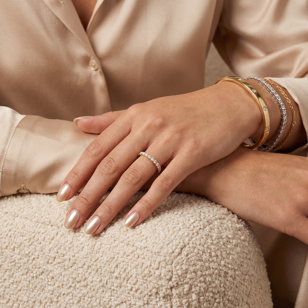 Lavinia French Pavé Round Diamond Half Eternity Band in Yellow Gold - model.jpg