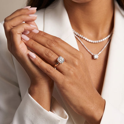 Lara Hidden Halo Cushion Diamond Engagement Ring in Rose Gold - model.jpg