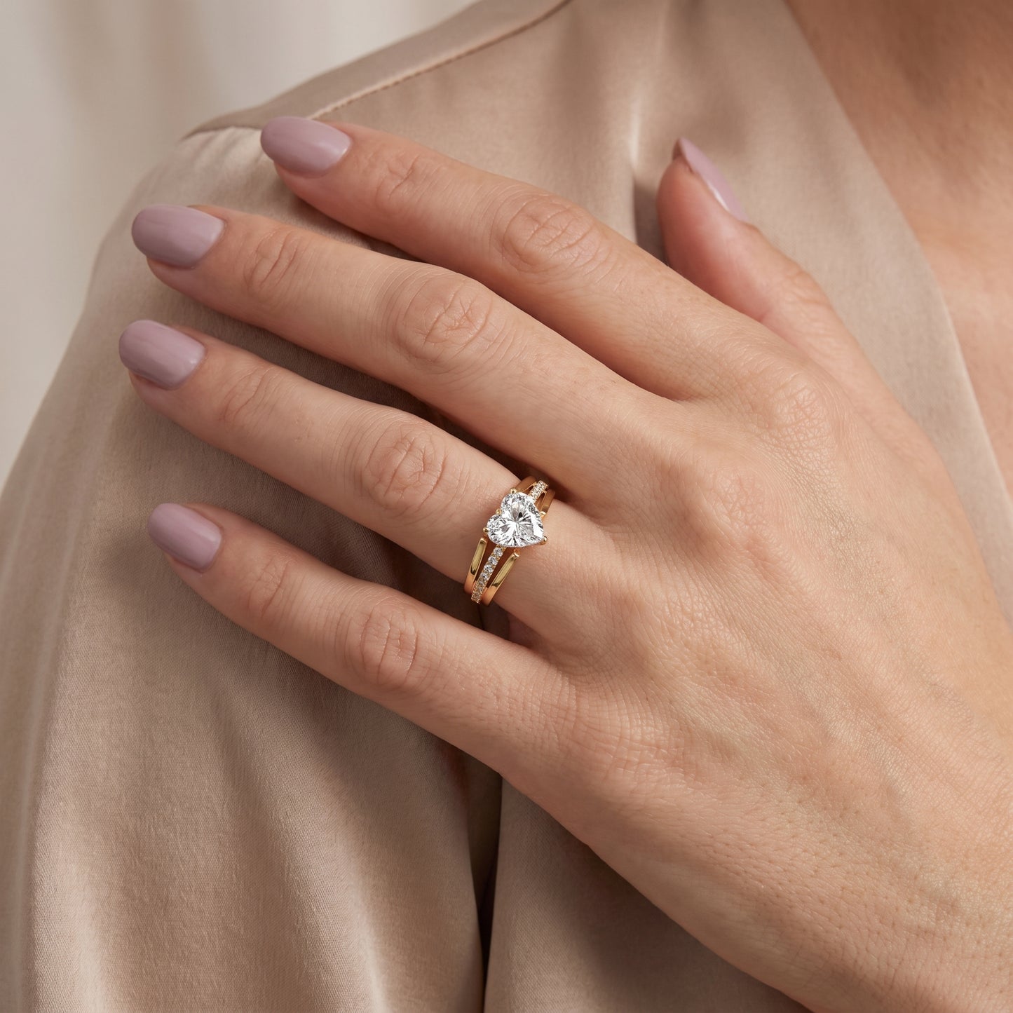 Scarlett Split Shank Pavé Heart Diamond Ring in Yellow Gold - model.jpg