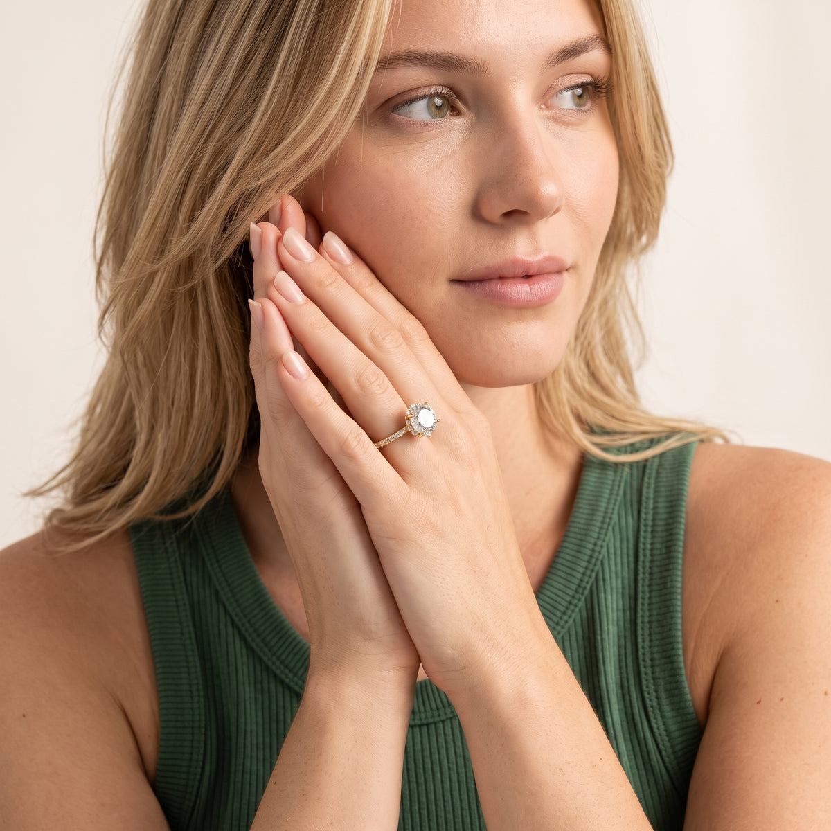 Leonie Starburst Halo Round Diamond Engagement Ring in Yellow Gold - model.jpg