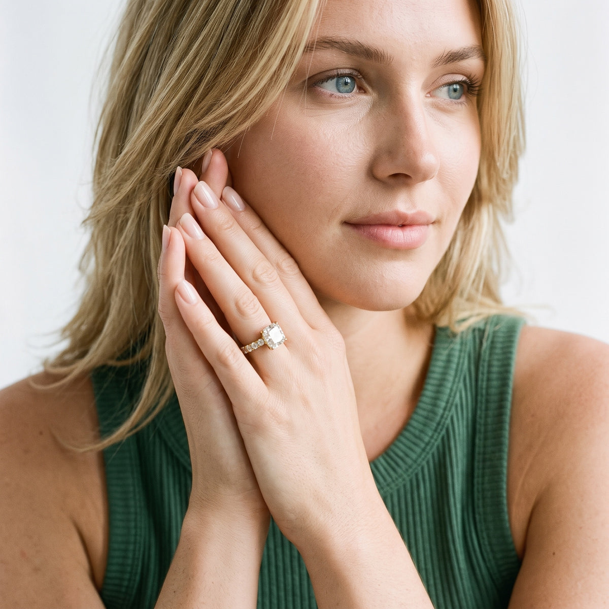 Heloise Statement Pavé Cushion Diamond Engagement Ring in White Gold - model.jpg