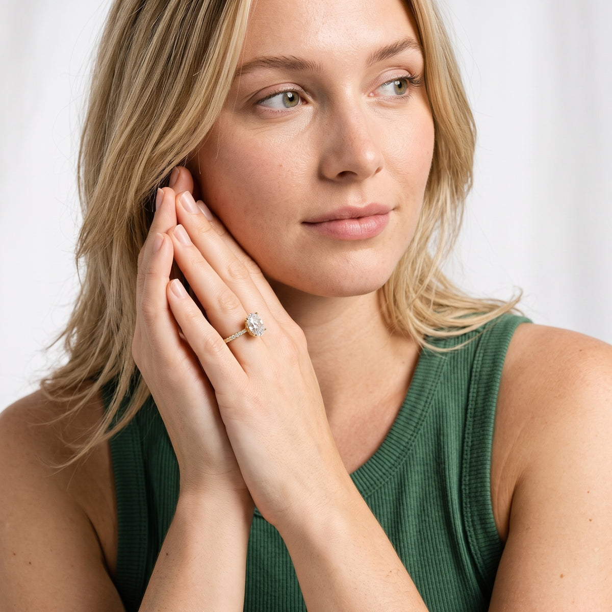 Moab Petal Pavé Oval Diamond Engagement Ring in Silver - model.jpg