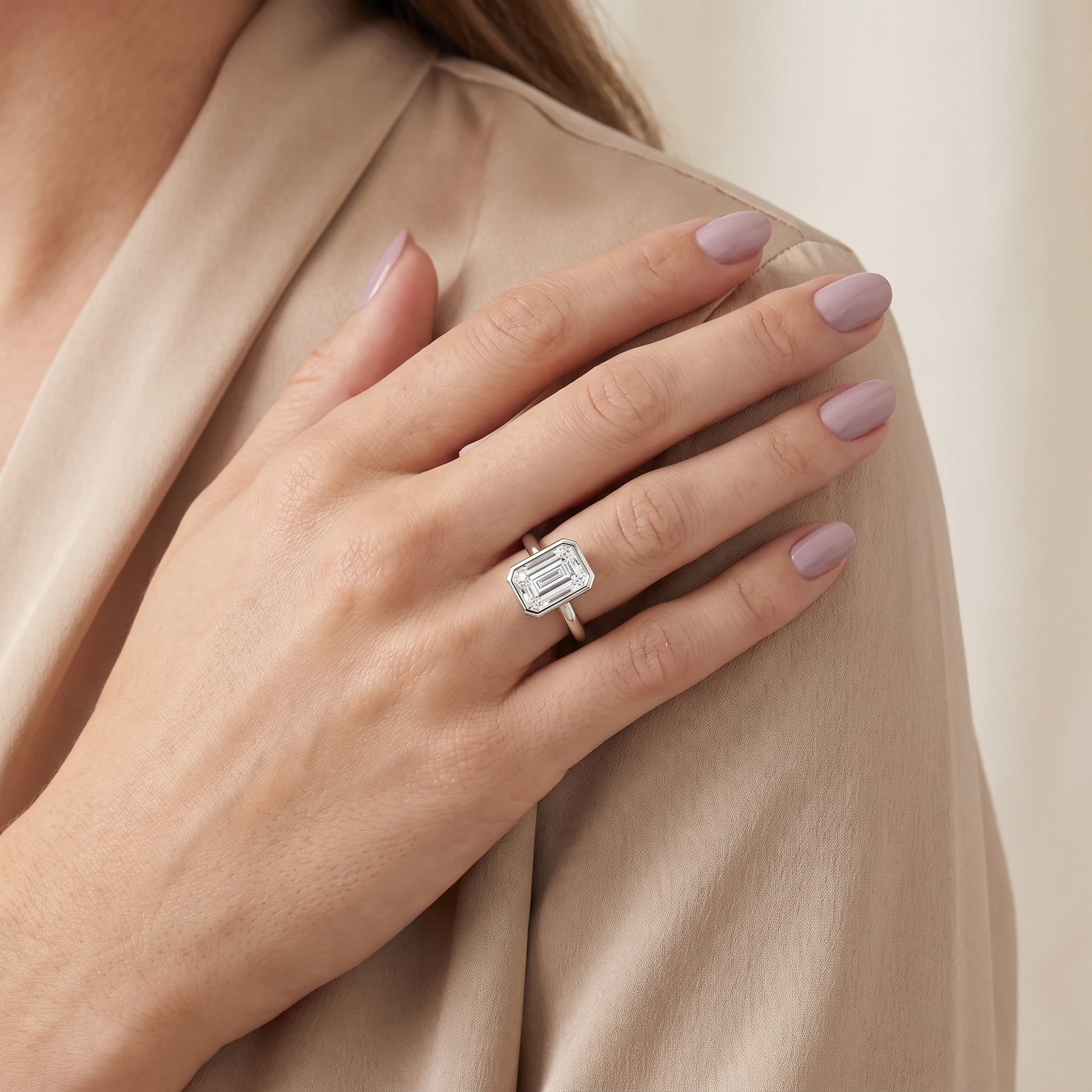 Maeve Bezel Solitaire Emerald Diamond Ring in Platinum - model.jpg