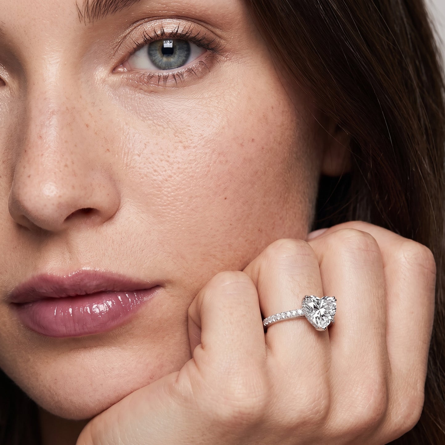 Violet Hidden Halo Pavé Heart Diamond Ring in Silver - model.jpg