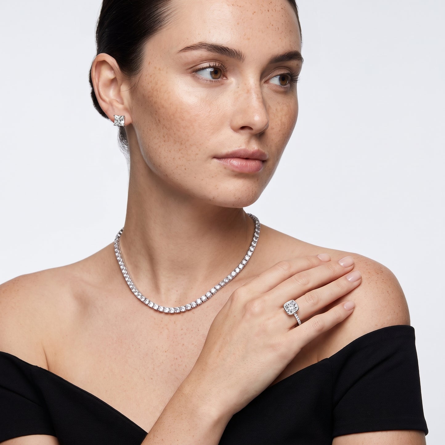 Cora Bezel Pavé Cushion Diamond Ring in White Gold - model.jpg