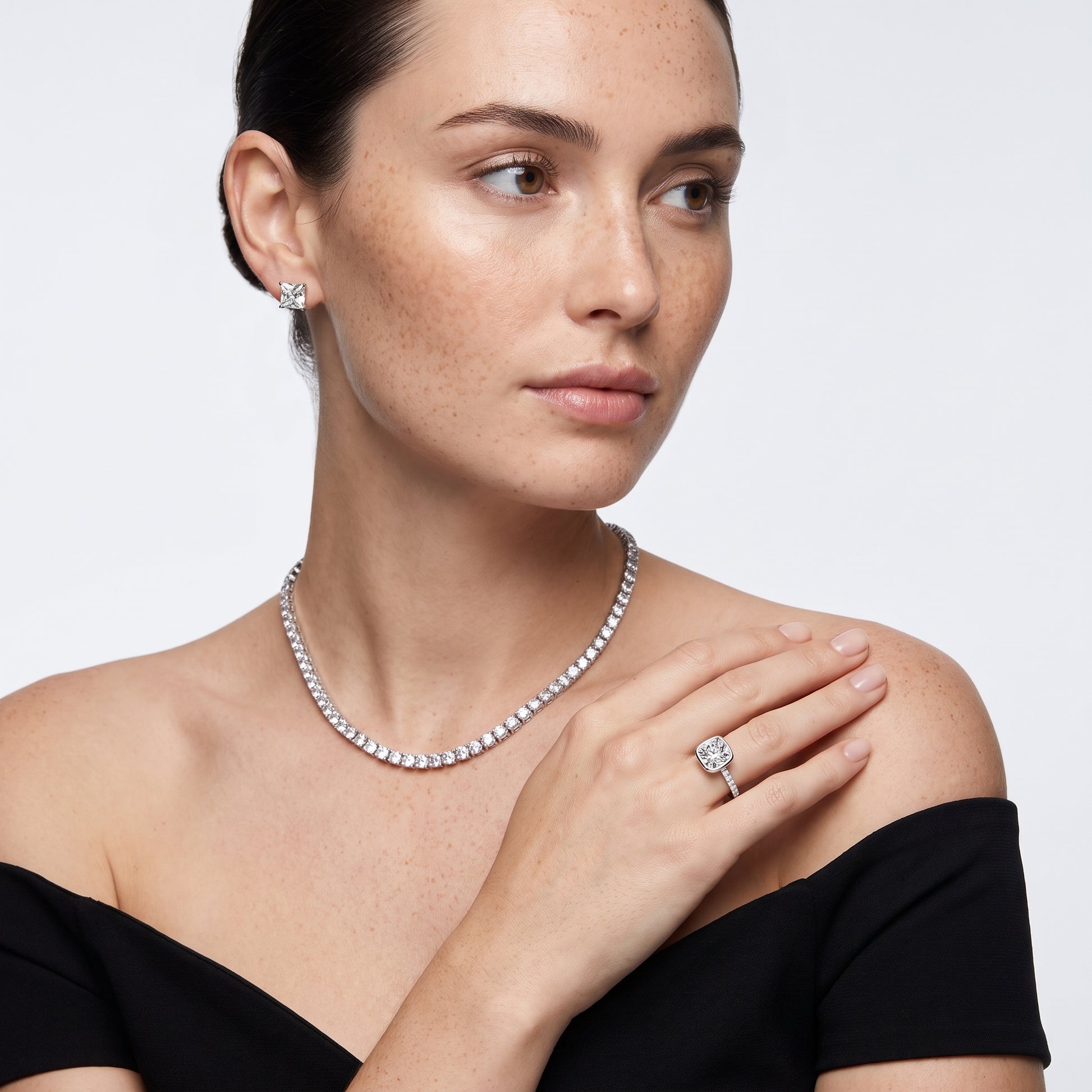 Cora Bezel Pavé Cushion Diamond Ring in White Gold - model.jpg