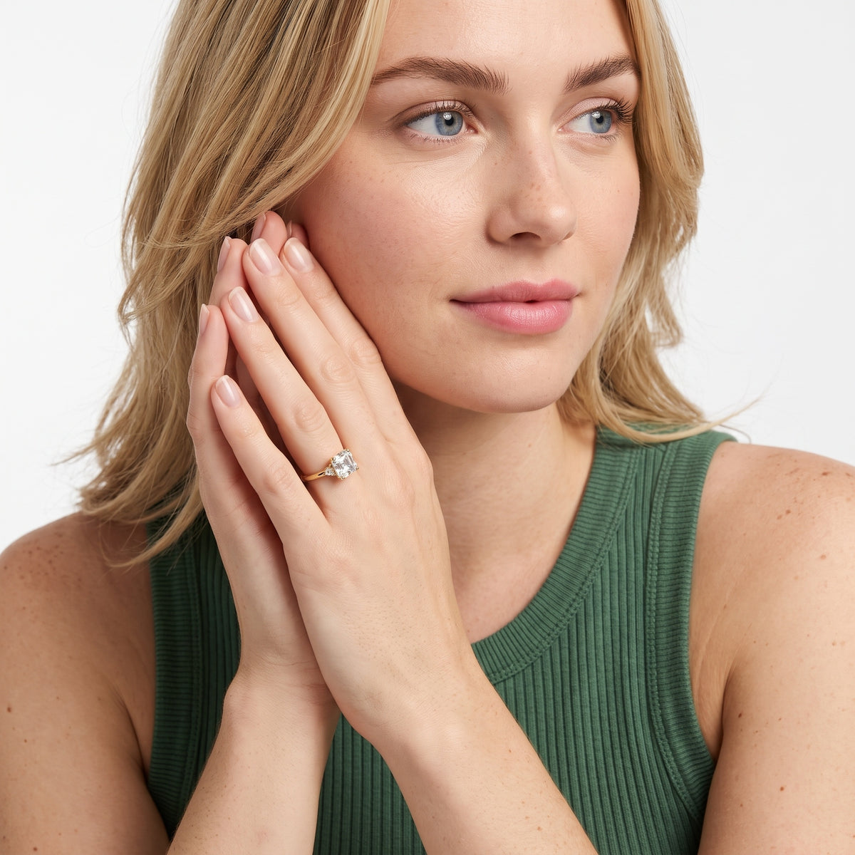 Wynne Cluster Asscher Diamond Engagement Ring in Silver - model.jpg