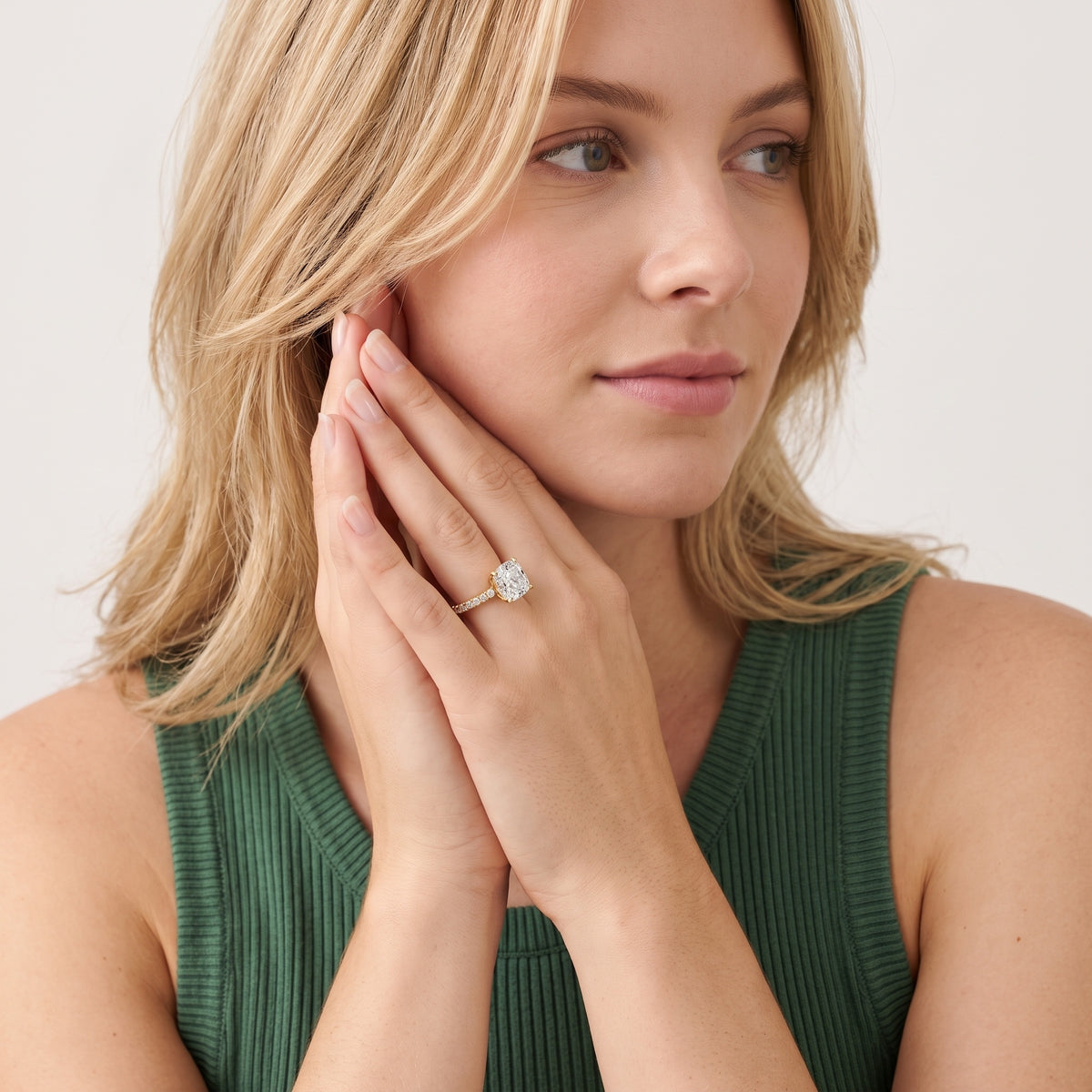 Una Cathedral Pavé Cushion Diamond Engagement Ring in White Gold - model.jpg