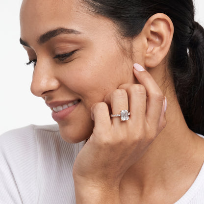 Violet Hidden Halo Pavé Emerald Diamond Ring in Rose Gold - model.jpg