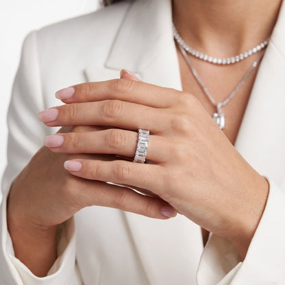Zaya Shared Prong Emerald Diamond Eternity Band in White Gold - model.jpg