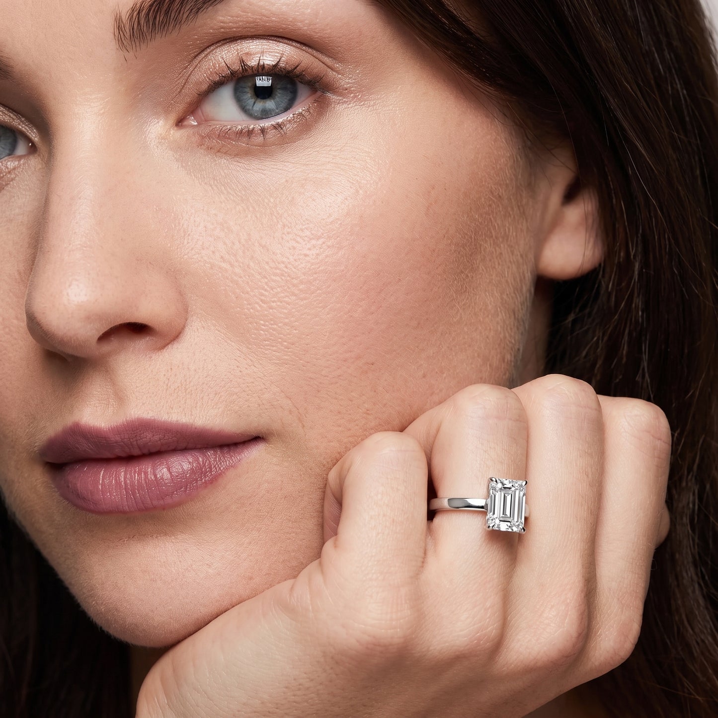 Kaia Solitaire Emerald Diamond Ring in Silver - model.jpg