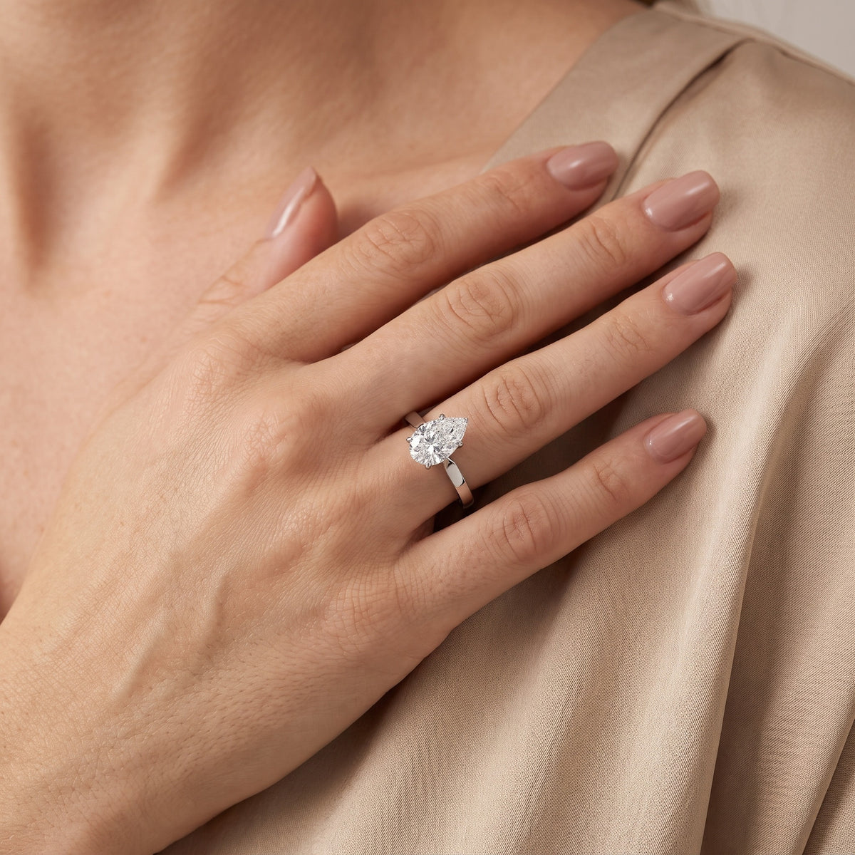 Isabella Bloom Solitaire Pear Diamond Engagement Ring in White Gold - model.jpg