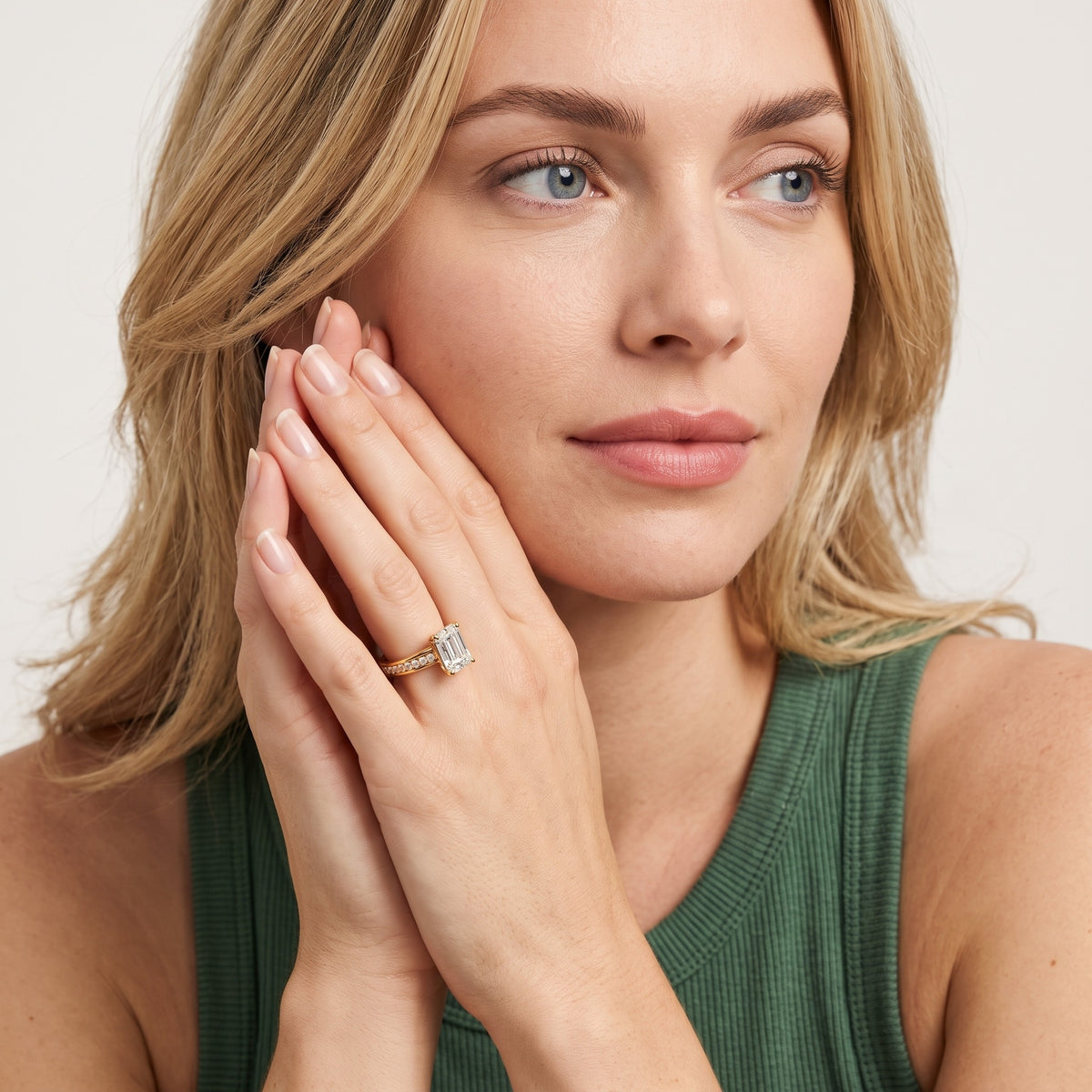 Lucy Vintage Pavé Emerald Diamond Engagement Ring in Rose Gold - model.jpg