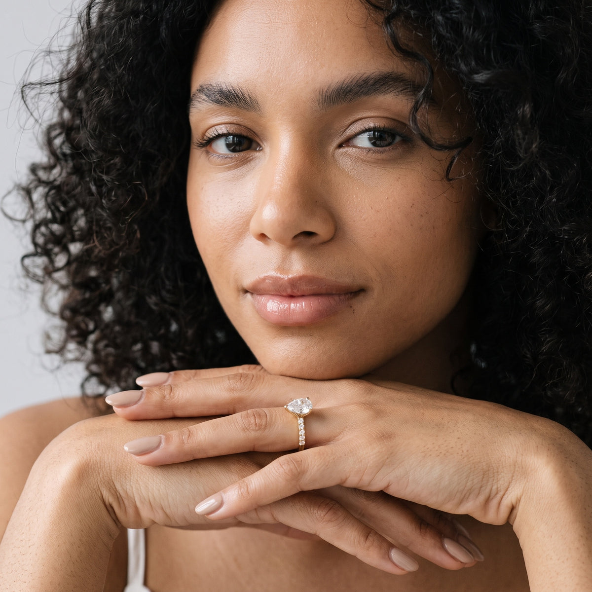 Leandra Scalloped Pavé Pear Diamond Engagement Ring in Platinum - model.jpg