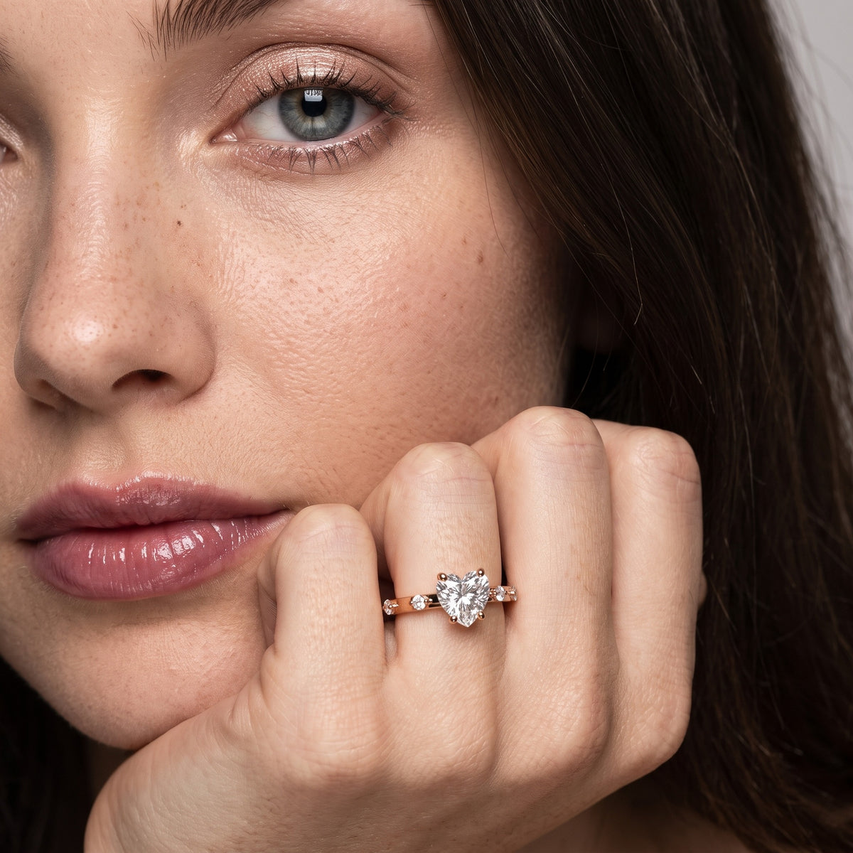 Elena Radiance Solitaire Heart Diamond Engagement Ring in Rose Gold - model.jpg