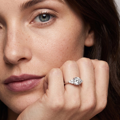 Anya Sidestone Cluster Round Diamond Ring in Silver - model.jpg