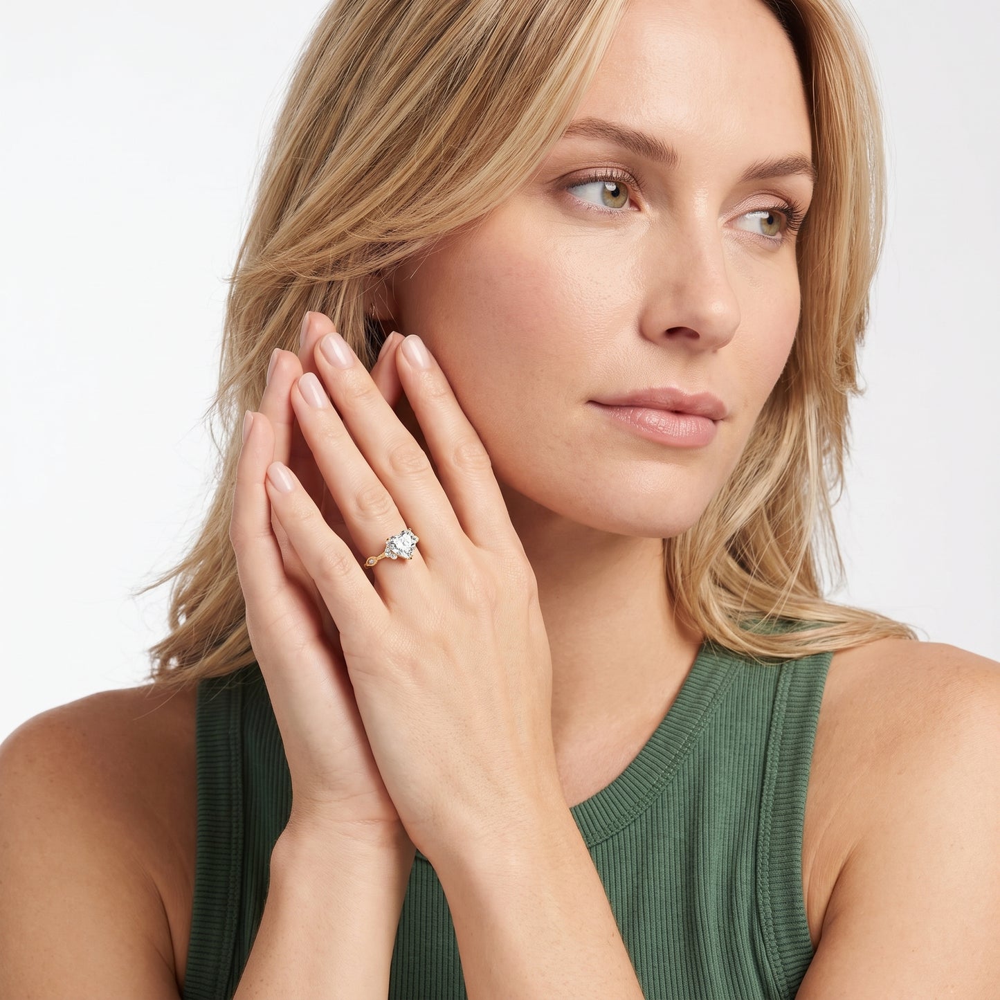 Naomi Vintage Milgrain Heart Diamond Engagement Ring in Yellow Gold - model.jpg
