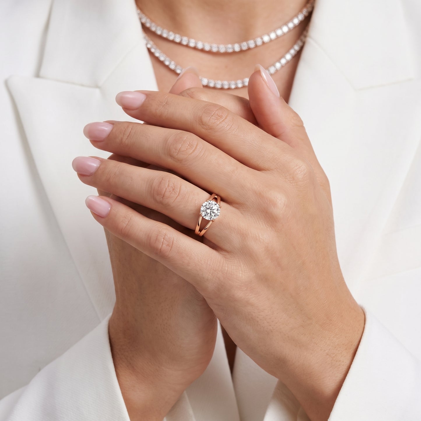 Giselle Solitaire Split Shank Round Diamond Engagement Ring in Rose Gold - model.jpg