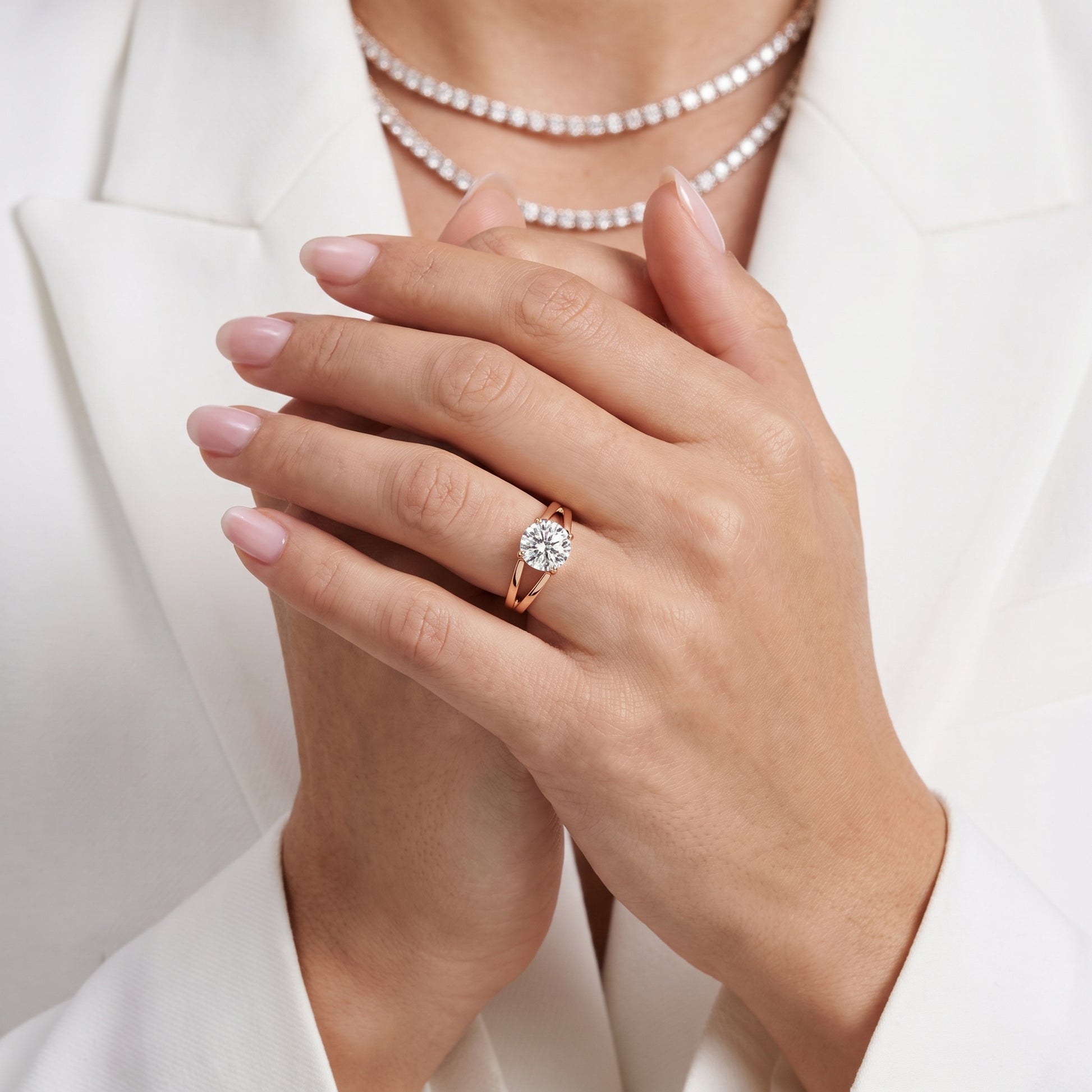 Giselle Solitaire Split Shank Round Diamond Engagement Ring in Rose Gold - model.jpg