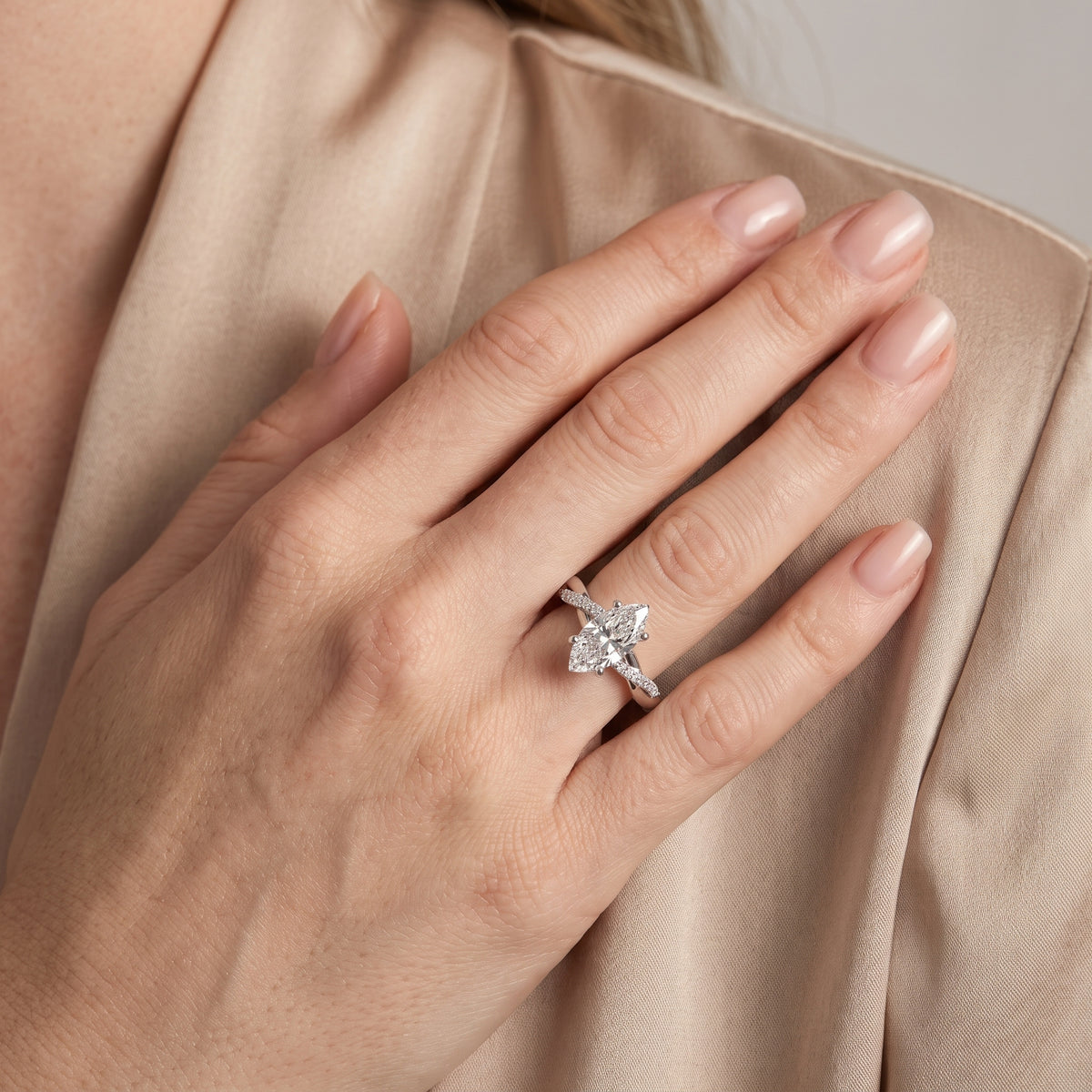 Twisted Side Stone Marquise Diamond Engagement Ring in Silver - model.jpg