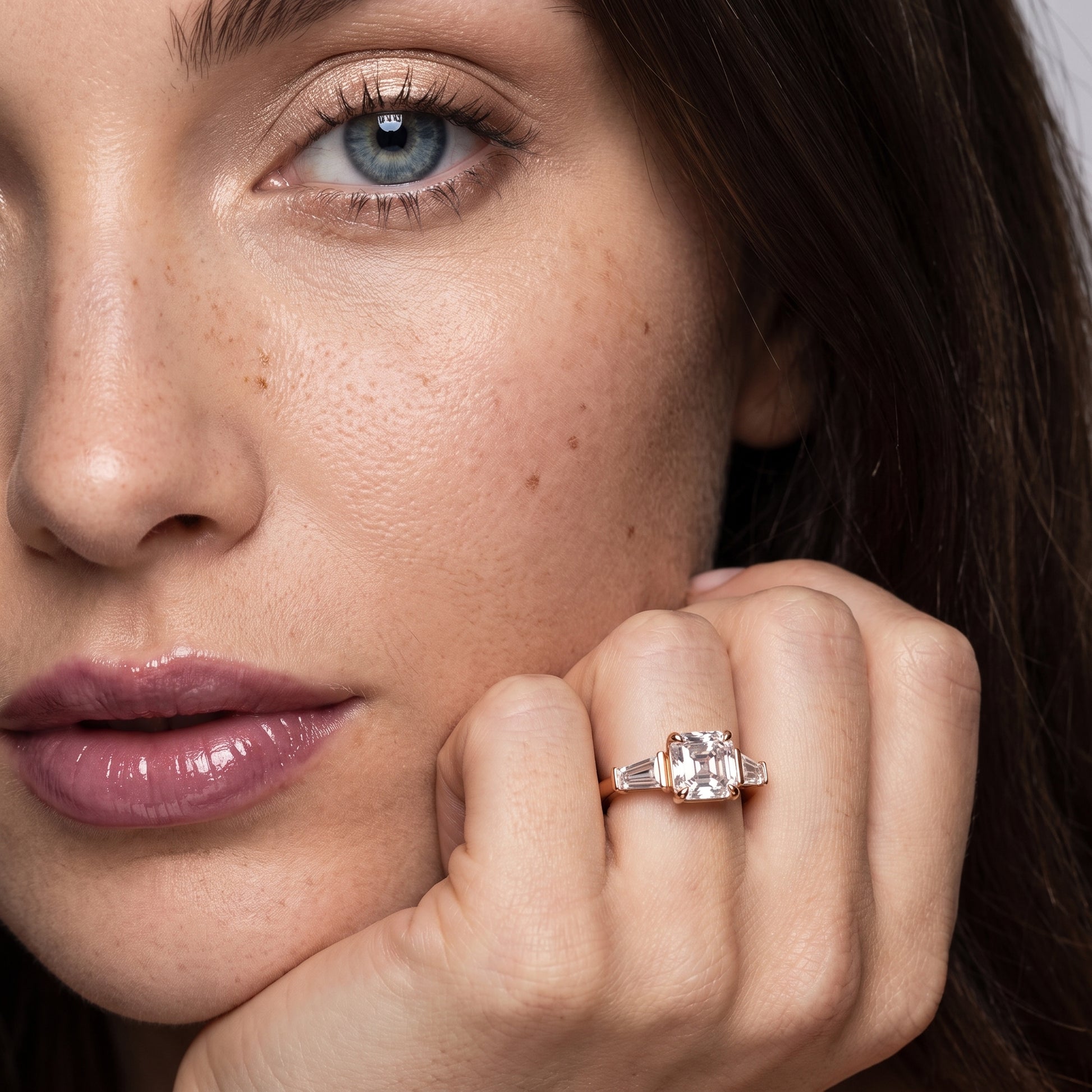 Layla Tapered Baguette Asscher Diamond Ring in Rose Gold - model.jpg