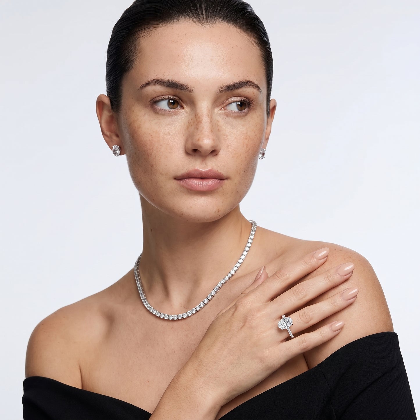 Veda Split Shank Pavé Oval Diamond Engagement Ring in Platinum - model.jpg