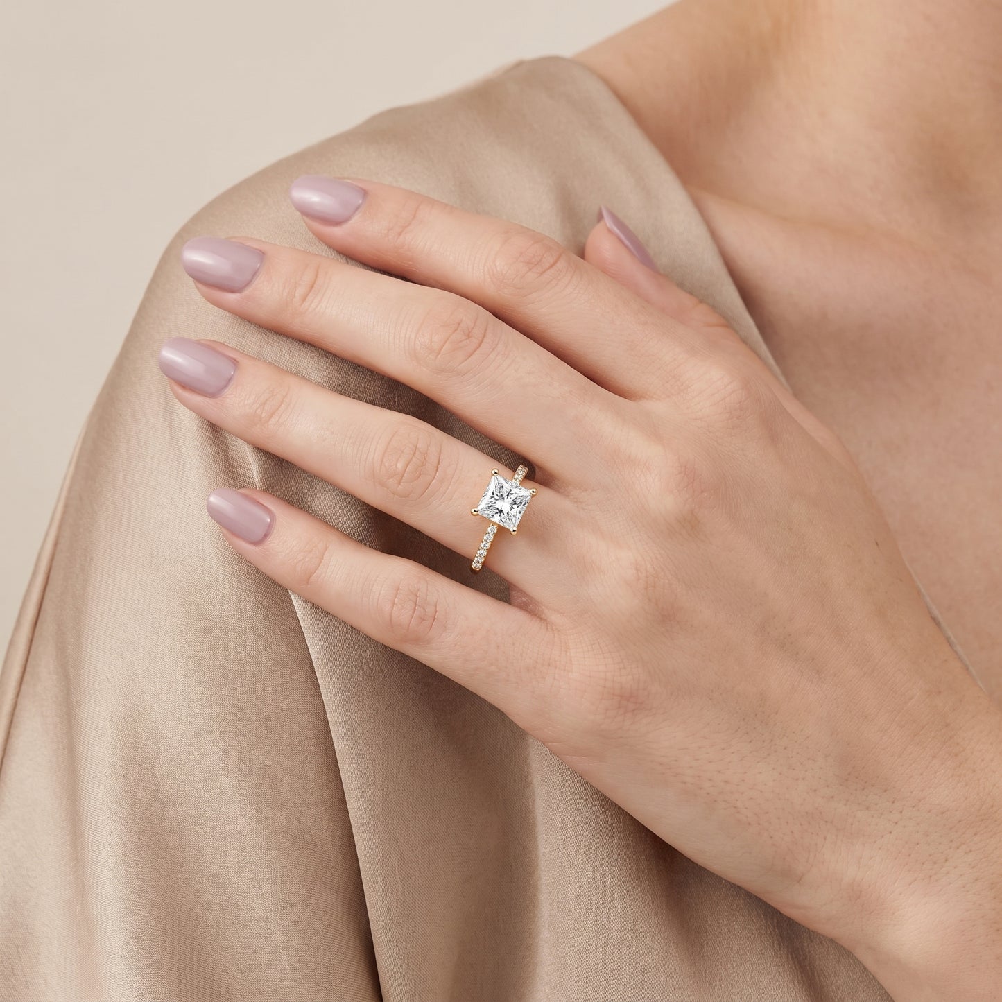 Rosie Solitaire Basket Princess Diamond Engagement Ring in Yellow Gold - model.jpg