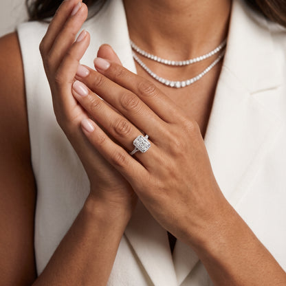 Bella Halo Pavé Radiant Diamond Engagement Ring in White Gold - model.jpg