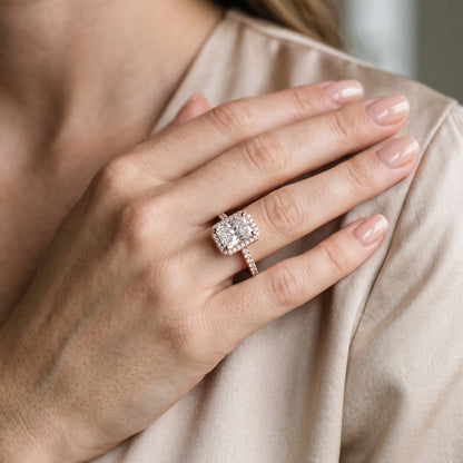 Sophie Halo Pavé Radiant Diamond Engagement Ring in Rose Gold - model.jpg
