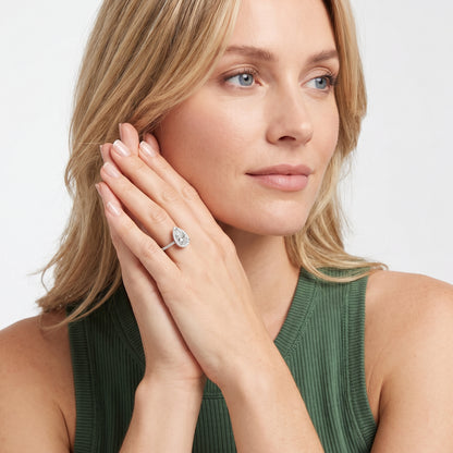 Sophie Halo Pavé Pear Diamond Ring in Platinum - model.jpg