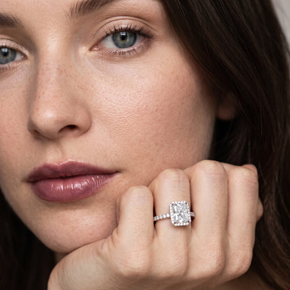 Chloe Halo Pavé Radiant Diamond Engagement Ring in Platinum - model.jpg