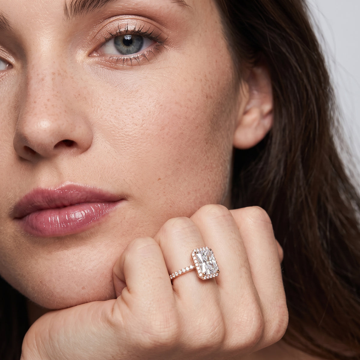 Willa Halo Micropavé Radiant Diamond Engagement Ring in Rose Gold - model.jpg