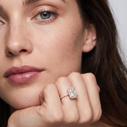 Willa Halo Micropavé Radiant Diamond Engagement Ring in Rose Gold - model.jpg