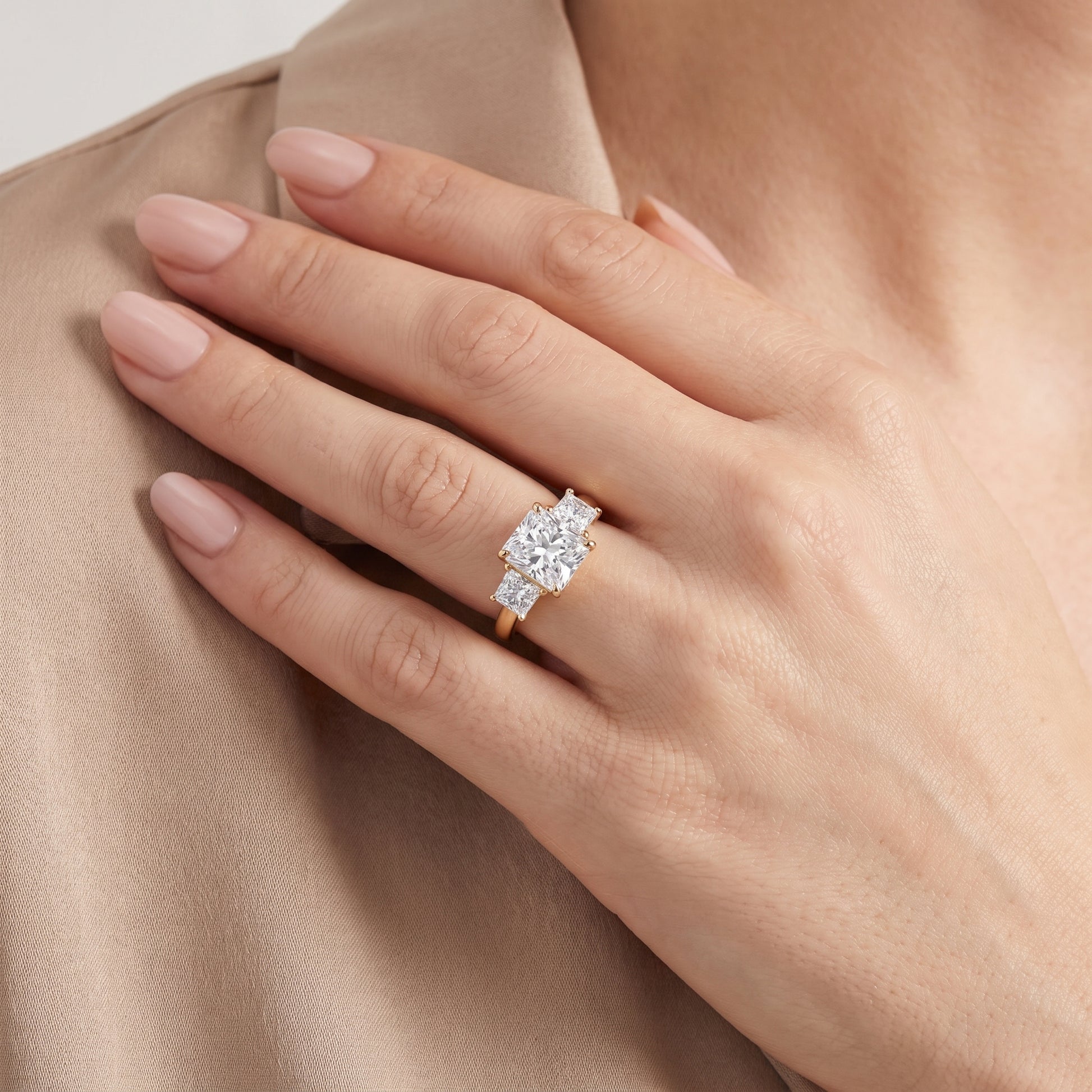 Sienna Three-Stone Radiant Diamond Ring in Yellow Gold - model.jpg