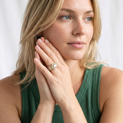 Selby Wide Band Halo Round Diamond Engagement Ring in Silver - model.jpg