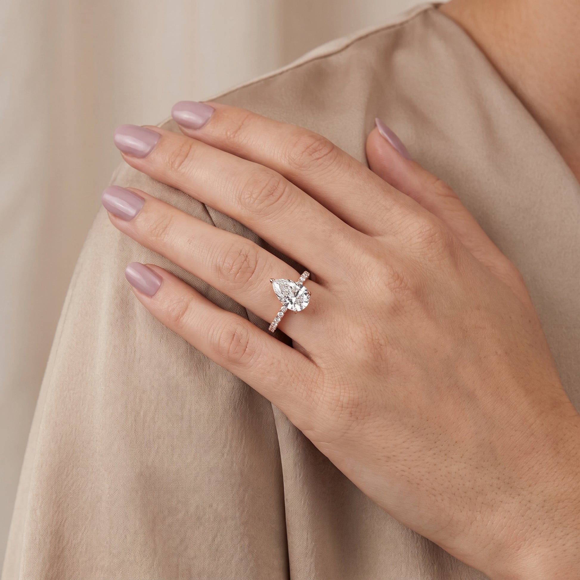 Juna French Pavé Solitaire Pear Diamond Engagement Ring in Rose Gold - model.jpg
