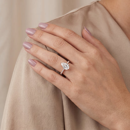 Juna French Pavé Solitaire Pear Diamond Engagement Ring in Rose Gold - model.jpg