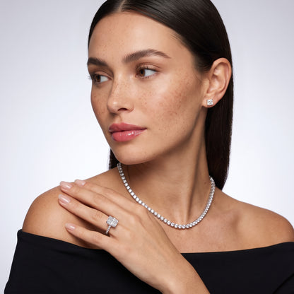 Gia Hidden Halo Pavé Radiant Diamond Engagement Ring in Silver - model.jpg