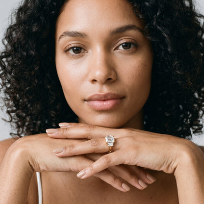 Filippa Trapezoid Three-Stone Emerald Diamond Engagement Ring in White Gold - model.jpg