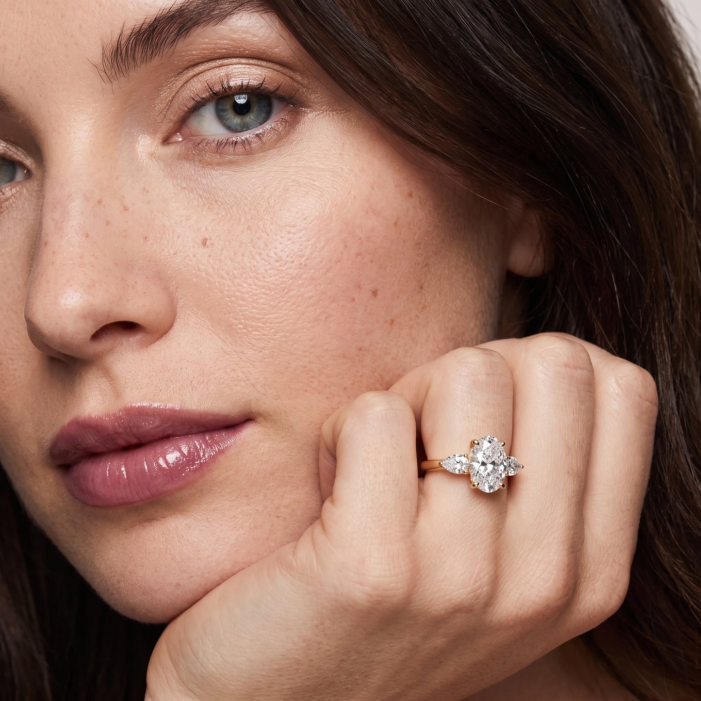 Faye Three-Stone Trellis Oval Diamond Ring in Yellow Gold - model.jpg