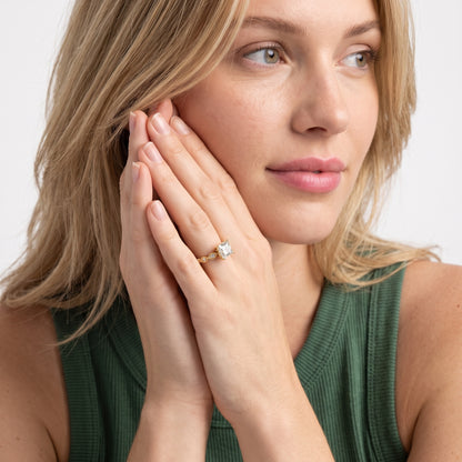 Lena Milgrain Leaf Princess Diamond Engagement Ring in Rose Gold - model.jpg
