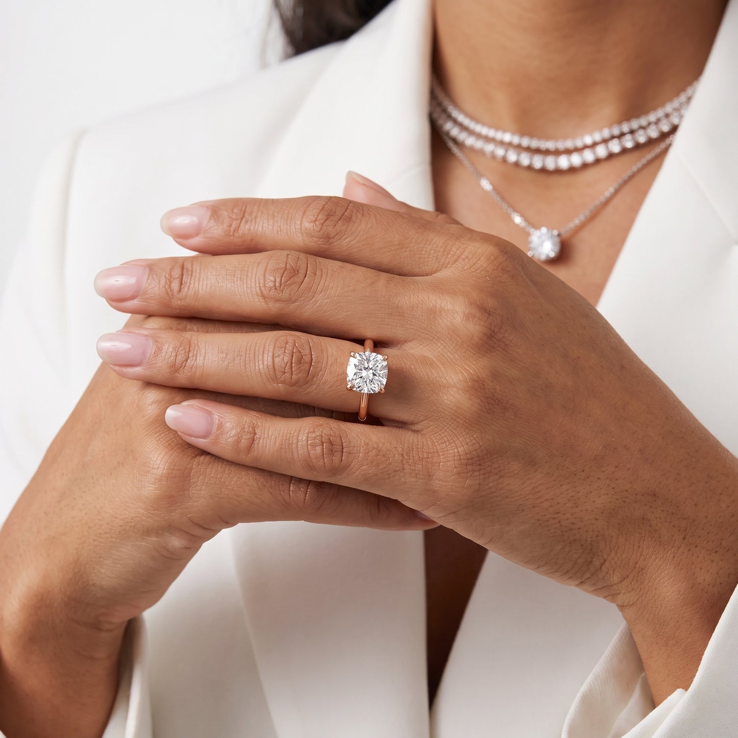 Amaya Hidden Halo Cushion Diamond Engagement Ring in Rose Gold - model.jpg